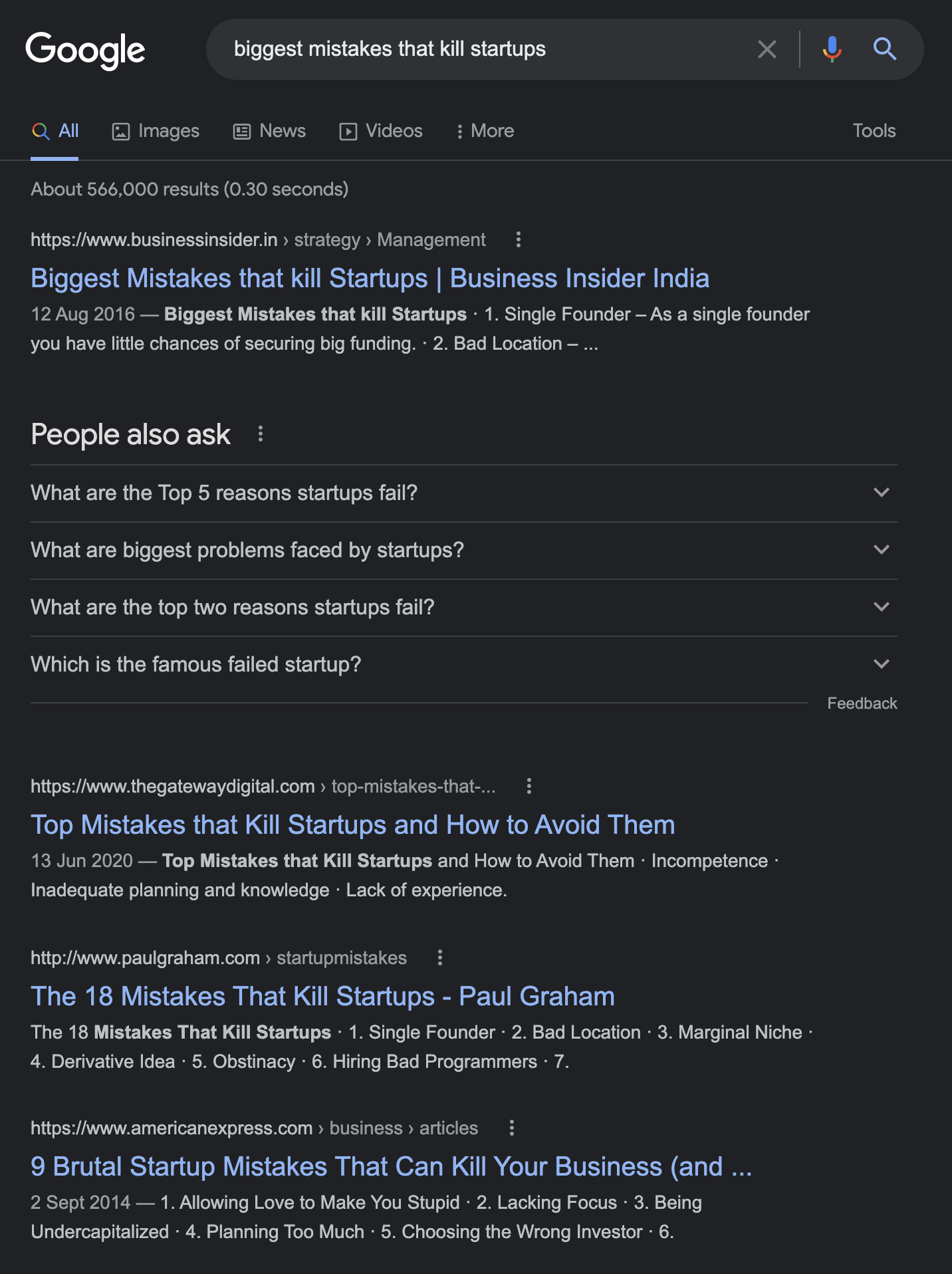 biggest mistakes that kill startups google result