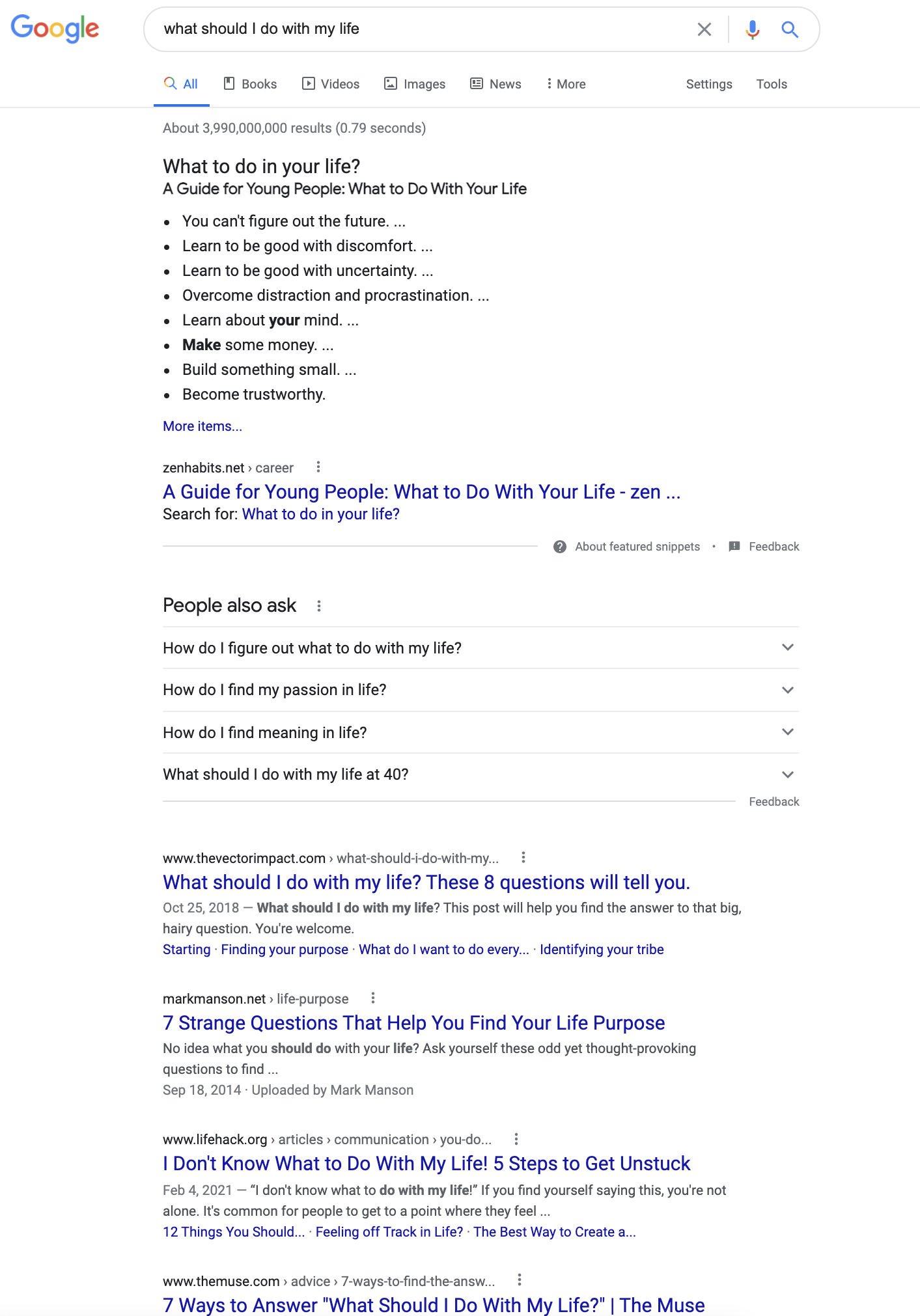 Google Query “What should I do with my life”